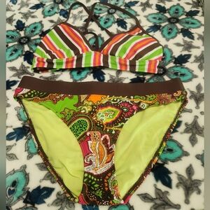 Athleta Paisley Brown 2pc Bikini size Medium